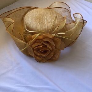 Something Special Sinamay gold Straw Wide Brimmed Fancy Summer Hat Large flower
